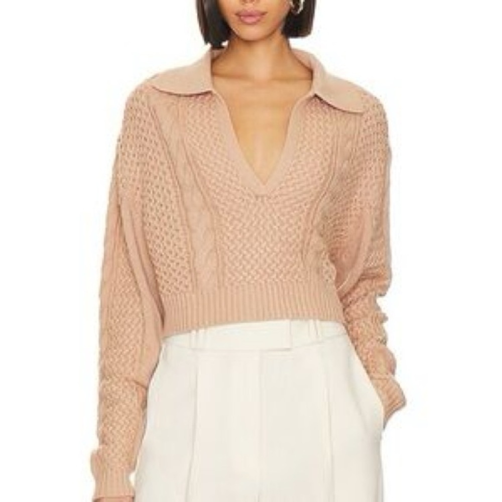 Jason Wu Cropped Polo Cable Knit Sweater